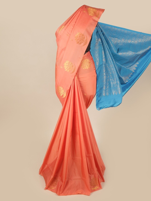 

Pothys Peach-Coloured & Blue Ethnic Motifs Zari Art Silk Saree