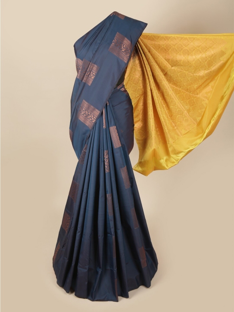 

Pothys Blue & Yellow Floral Art Silk Saree