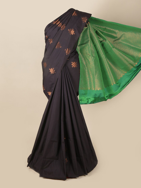 

Pothys Navy Blue & Green Ethnic Motifs Art Silk Saree