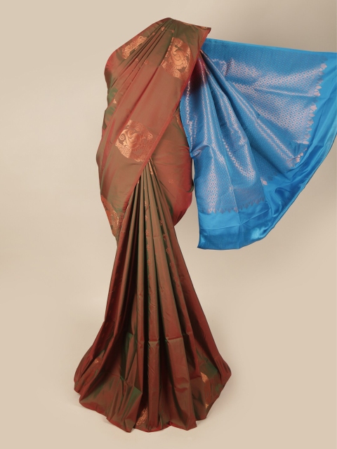 

Pothys Copper-Toned & Blue Woven Design Zari Art Silk Saree