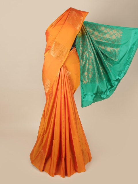 

Pothys Orange & Green Floral Zari Art Silk Saree