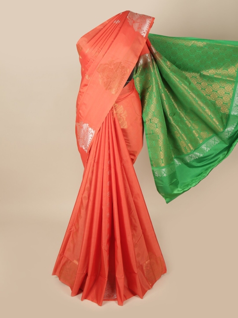 

Pothys Peach-Coloured & Green Ethnic Motifs Zari Art Silk Saree