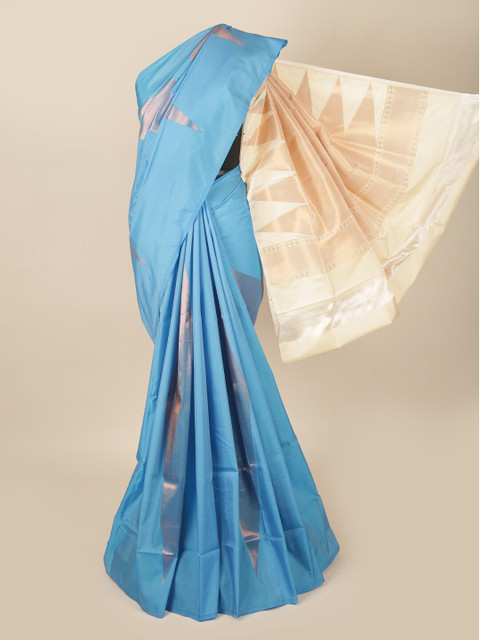 

Pothys Blue & Copper-Toned Woven Design Art Silk Saree