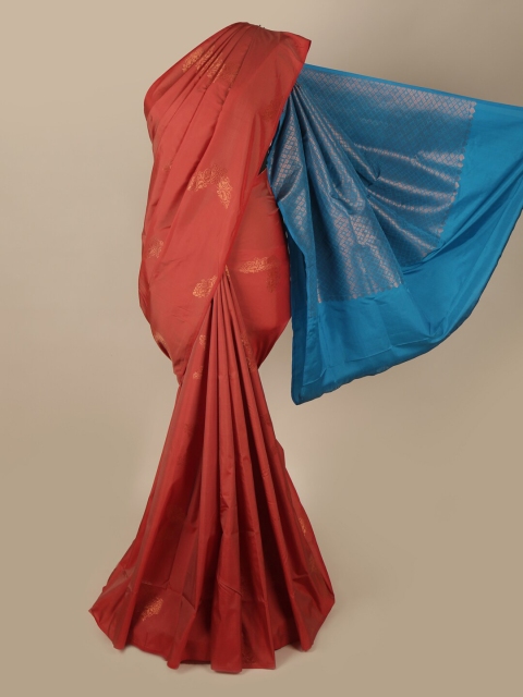 

Pothys Rust & Blue Floral Art Silk Saree
