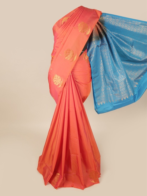 

Pothys Coral & Blue Woven Design Art Silk Saree