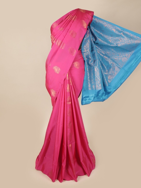 

Pothys Pink & Blue Floral Art Silk Saree