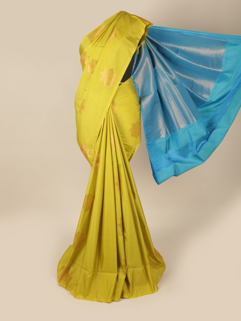 

Pothys Mustard & Blue Floral Art Silk Saree