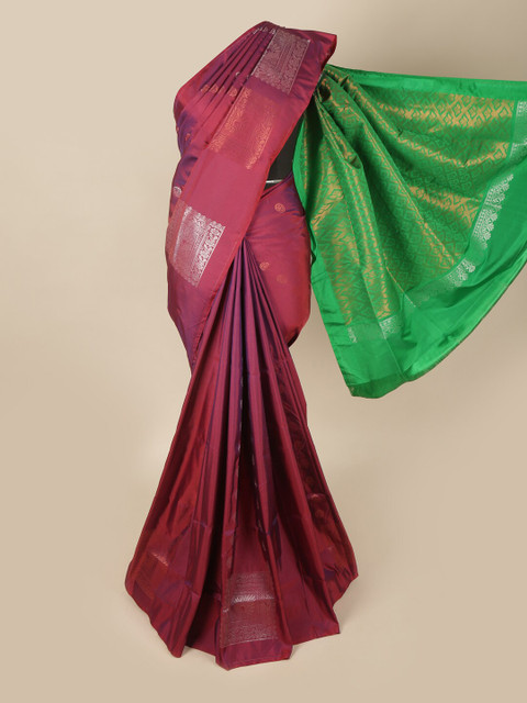 

Pothys Burgundy & Green Ethnic Motifs Zari Art Silk Saree