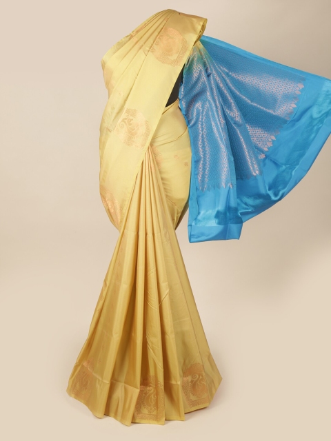 

Pothys Cream-Coloured & Blue Woven Design Zari Art Silk Saree