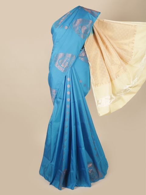 

Pothys Blue & Off White Floral Zari Art Silk Saree