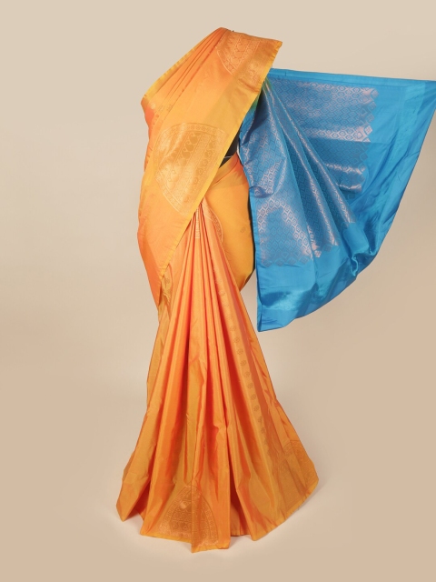 

Pothys Orange & Blue Woven Design Art Silk Saree