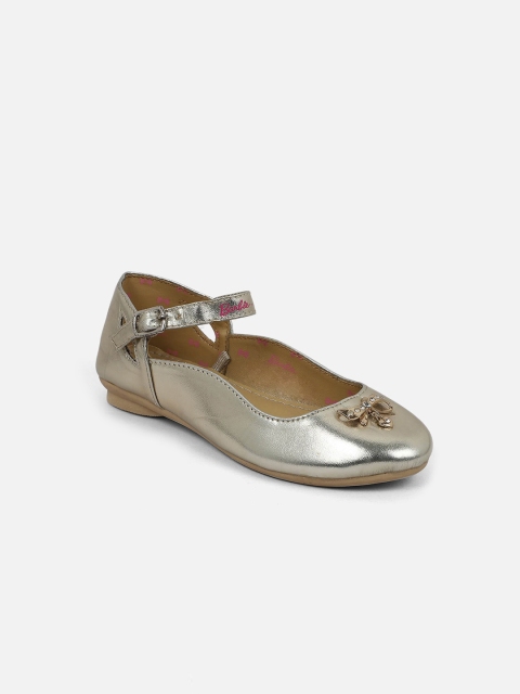 

Kids Ville Girls Gold-Toned Barbie Printed Ballerinas with Bows Flats