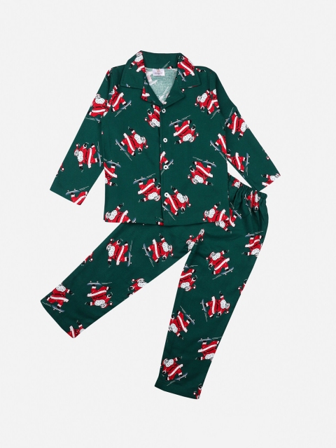 

Hippodrome Unisex Kids Green & Red Printed Night suit