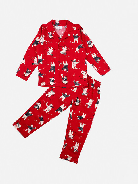 

Hippodrome Unisex Kids Red & White Printed Night suit