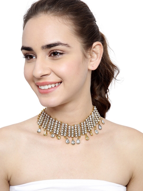 

Shining Diva Fashion Gold-Plated White Choker Necklace