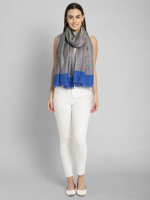 

Aditi Wasan Women Beige & Blue Floral Jacquard Woven Design Reversible Pure Silk Stole