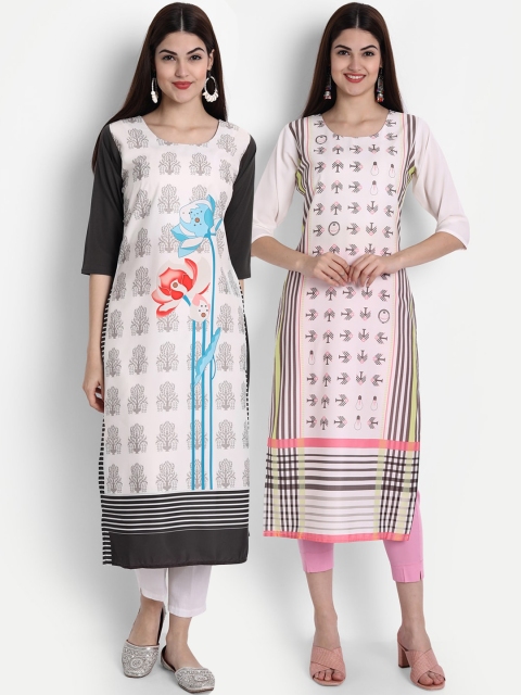 

7Threads Women Multicoloured Ethnic Motifs Printed Thread Work Crepe Kurta, Multi