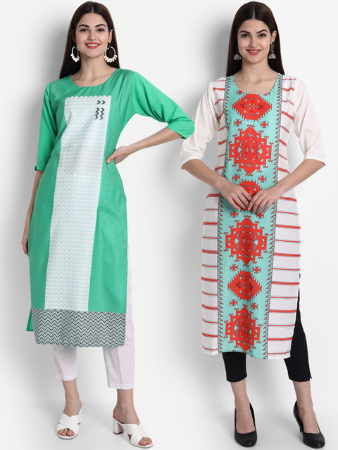 

7Threads Women Pack Of 2 Kurtas, Green