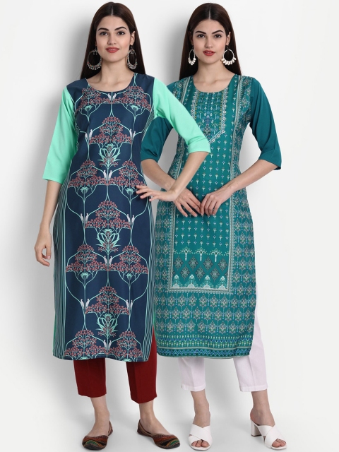 

7Threads Women Pack Of 2 Kurtas, Green