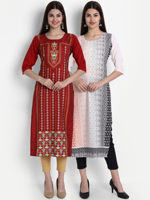 

7Threads Women Multicoloured Ethnic Motifs Embroidered Thread Work Crepe Kurta, Multi