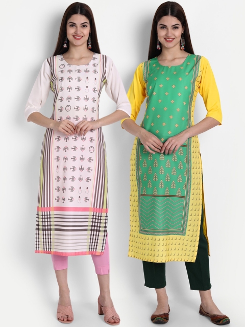 

7Threads Women Multicoloured Geometric Mirror Work Crepe Kurta, Multi