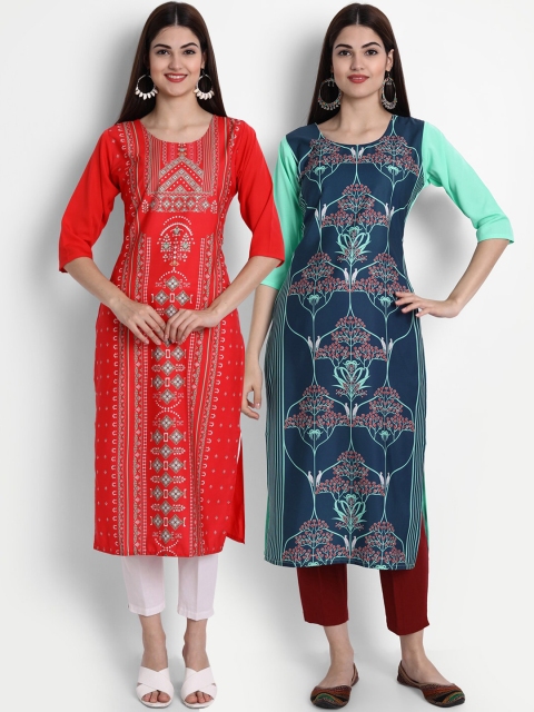 

7Threads Women Multicoloured Ethnic Motifs Printed Thread Work Crepe Kurta, Multi
