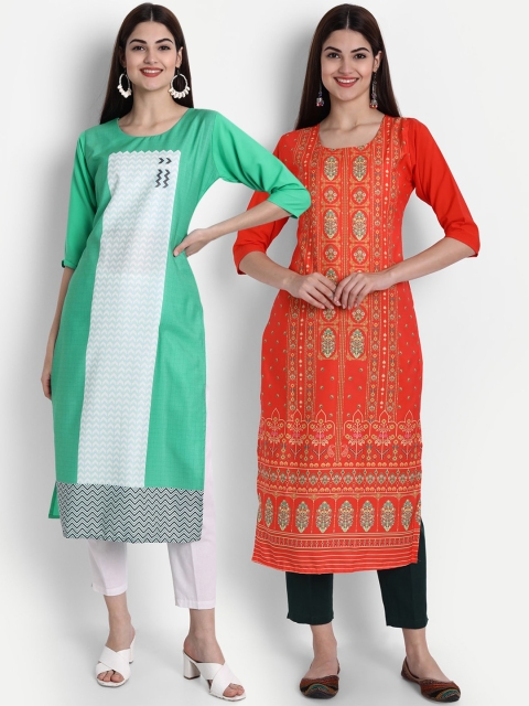 

7Threads Women Pack Of 2 Kurtas, Red