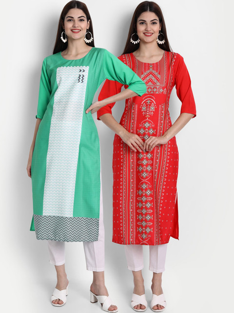 

7Threads Women Multicoloured Ethnic Motifs Printed Thread Work Crepe Kurta, Multi