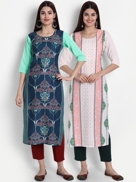 

7Threads Women Pack Of 2 Kurtas, Navy blue