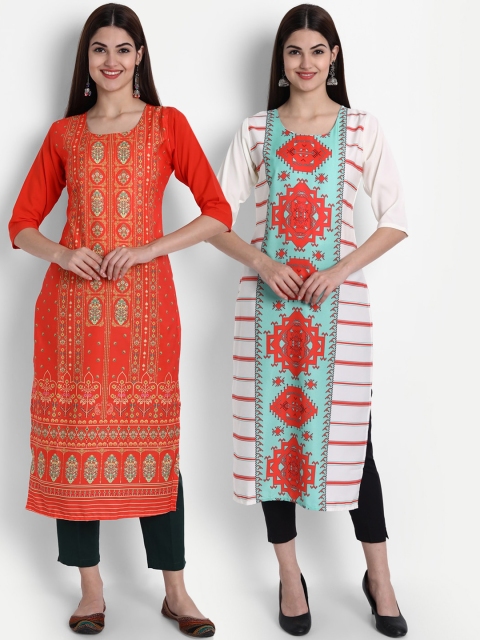 

7Threads Women Multicoloured Embroidered Crepe Kurta, Multi