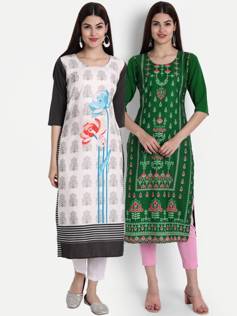 

7Threads Women Pack Of 2 Kurtas, Green