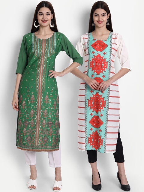 

7Threads Women Pack Of 2 Kurtas, Green
