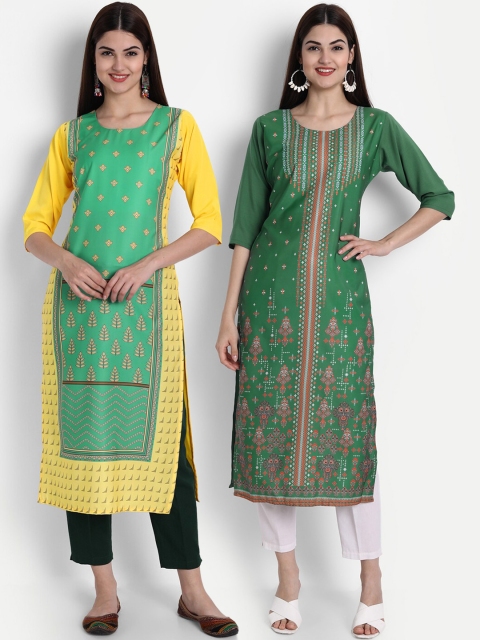 

7Threads Women Pack Of 2 Kurtas, Green