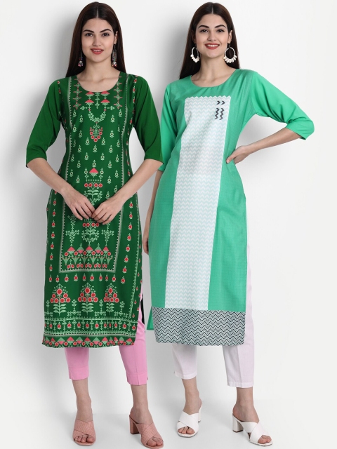 

7Threads Women Pack Of 2 Kurtas, Green