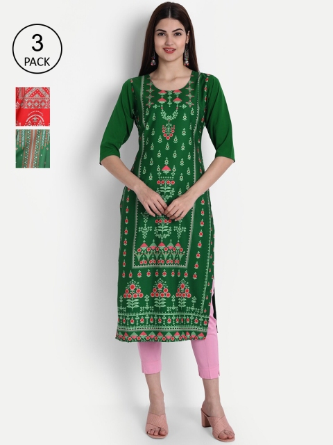 

7Threads Women Multicoloured Tribal Embroidered Mirror Work Crepe Kurta, Green