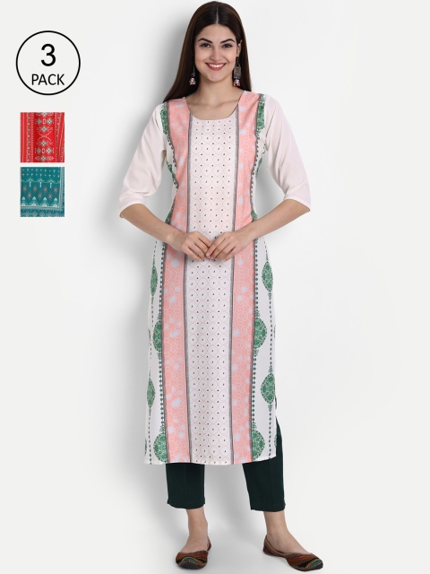 

7Threads Women Pack Of 3 Kurtas, White
