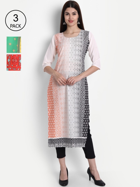 

7Threads Women Pack Of 3 Kurtas, Green