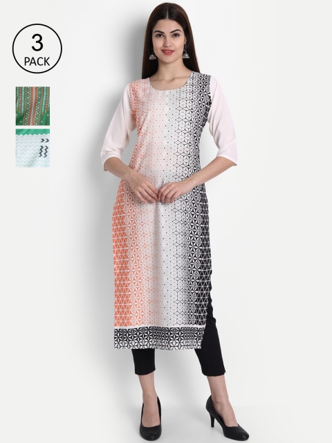 

7Threads Women Pack Of 3 Kurtas, Green