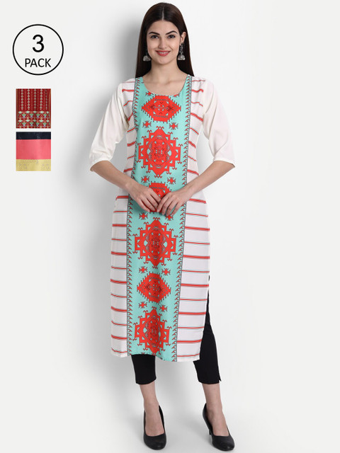 

7Threads Women Multicoloured Embroidered Crepe Kurta, Multi