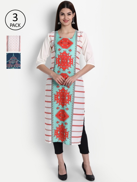 

7Threads Pack of 3 Women Printed Crepe Kurta, Multi