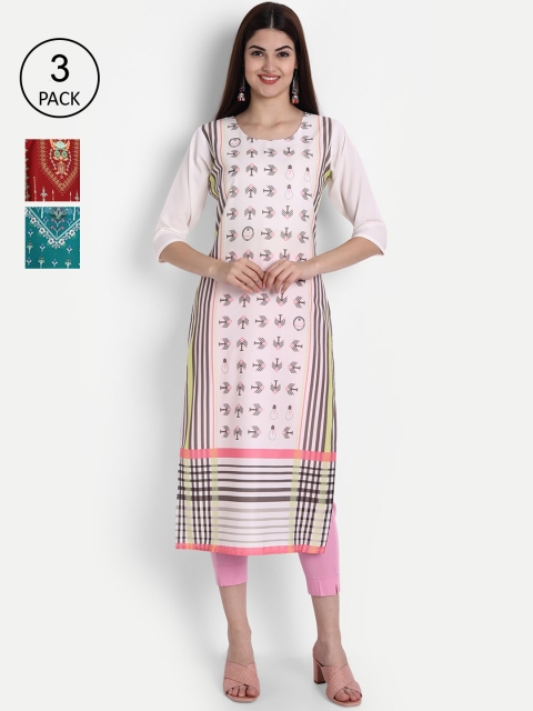 

7Threads Women Multicoloured Ethnic Motifs Embroidered Mirror Work Crepe Kurta, Multi