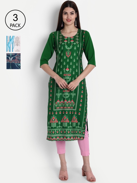 

7Threads Pack of 3 Women Printed Crepe Kurta, Multi