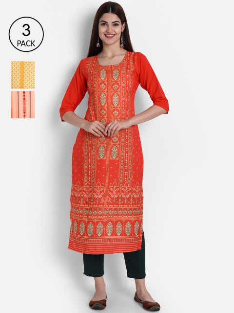 

7Threads Women Multicoloured Ethnic Motifs Embroidered Thread Work Crepe Kurta, Multi