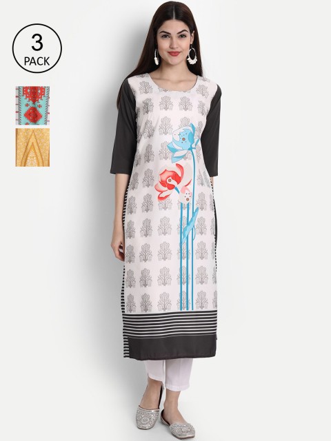 

7Threads Pack of 3 Women Printed Crepe Kurta, Multi