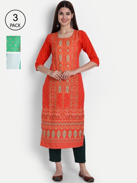 

7Threads Women Pack Of 3 Kurtas, Red