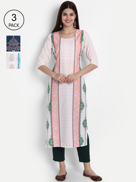 

7Threads Women Multicoloured Ethnic Motifs Embroidered Thread Work Crepe Kurta, Multi