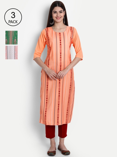 

7Threads Women Pack Of 3 Kurtas, Green