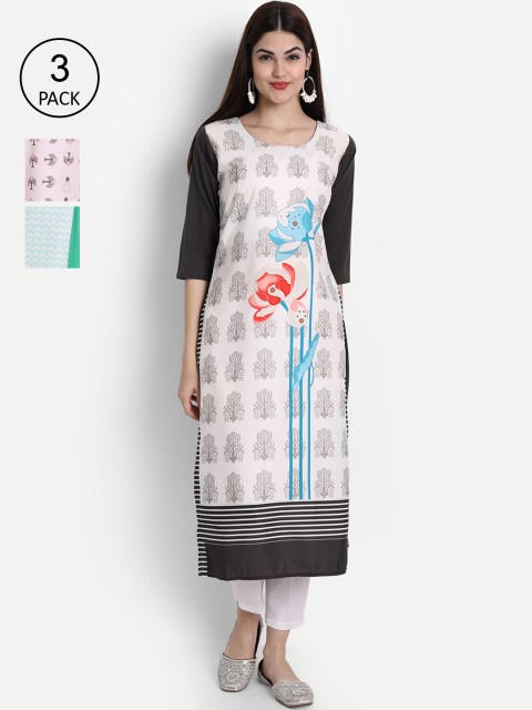 

7Threads Women Multicoloured Ethnic Motifs Printed Thread Work Crepe Kurta, Multi