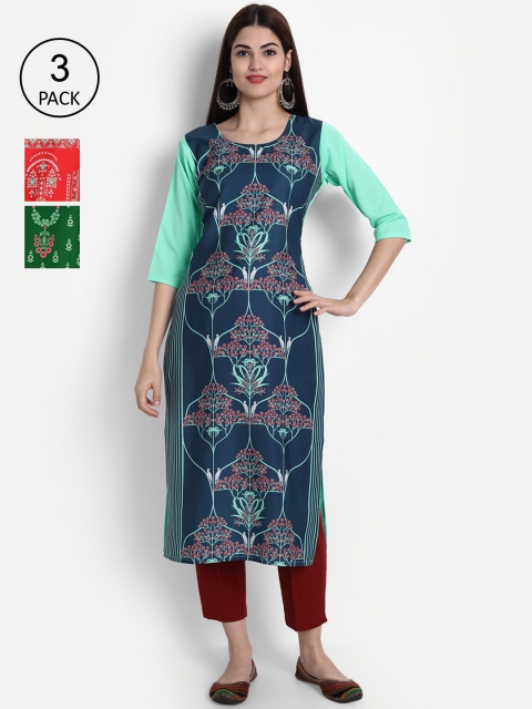 

7Threads Women Blue & Red Ethnic Motifs Printed Crepe Kurta