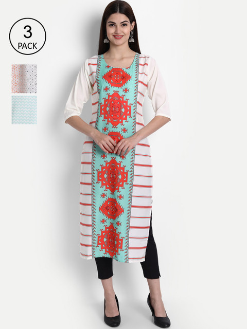 

7Threads Women Multicoloured Geometric Printed Gotta Patti Crepe Kurta, Multi